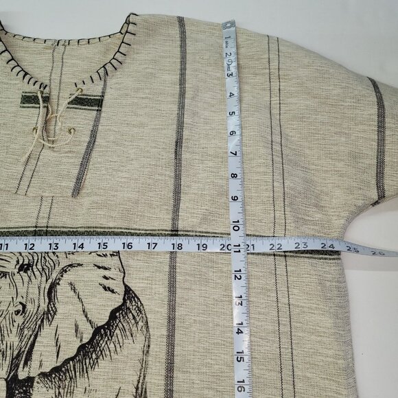 African Elephant Printed Kikoy Shirt Adult XL Beige Uganda Woven Hemp Pockets - Picture 8 of 12